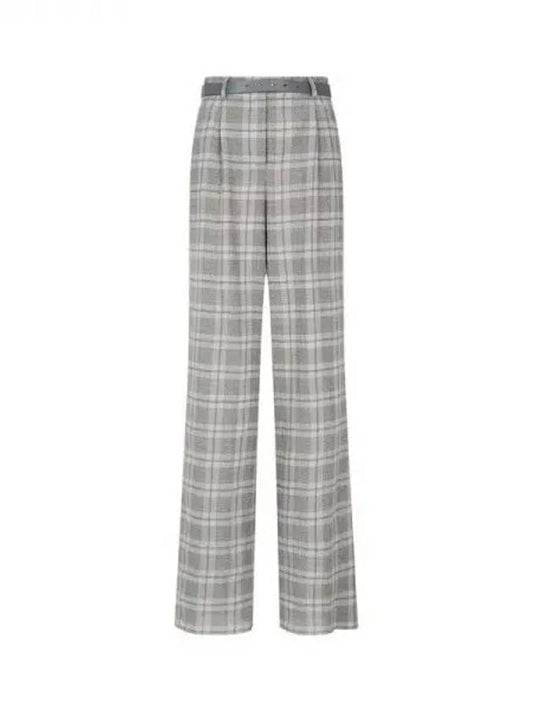 Women s Belted Check Pattern Wide Wool Pants Gray 270679 - GIORGIO ARMANI - BALAAN 1