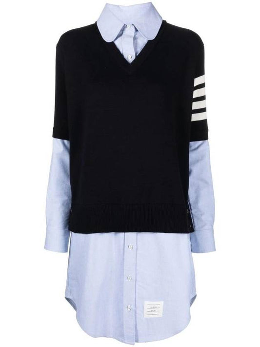 Women's 4 Bar Cotton Shirt Midi Dress Navy - THOM BROWNE - BALAAN 1