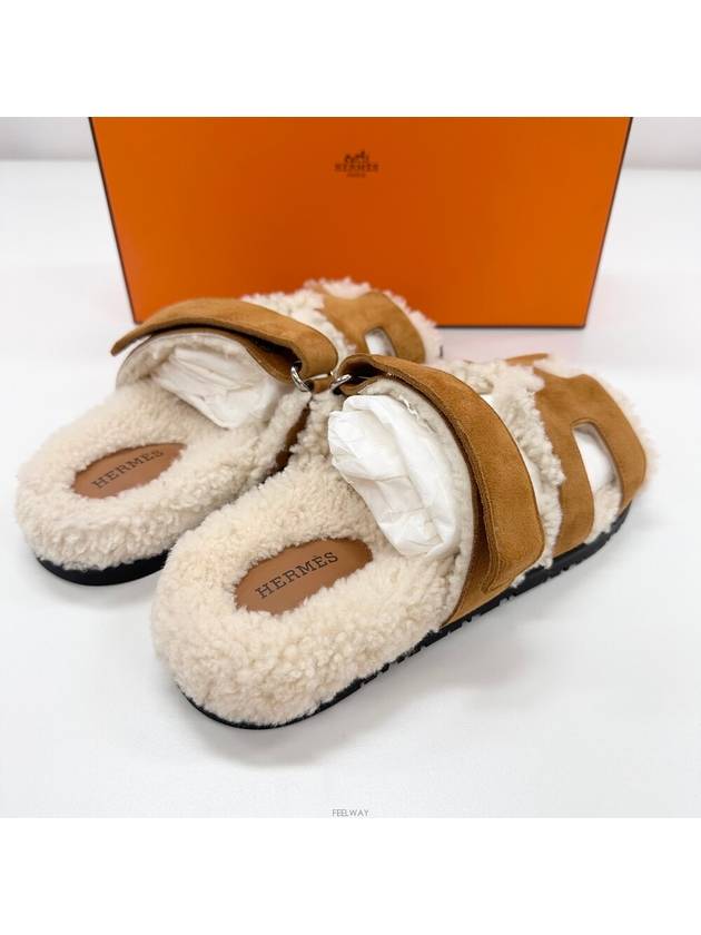 Chypre Suede Goatskin Wool Sandals Naturel Ecru - HERMES - BALAAN 6