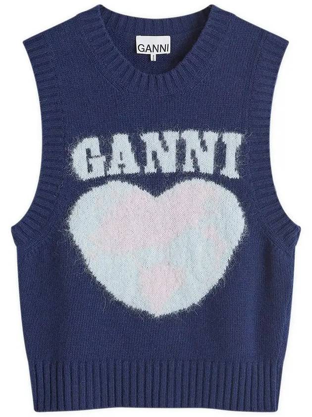 Logo Heart Gilet Vest Navy - GANNI - BALAAN 2