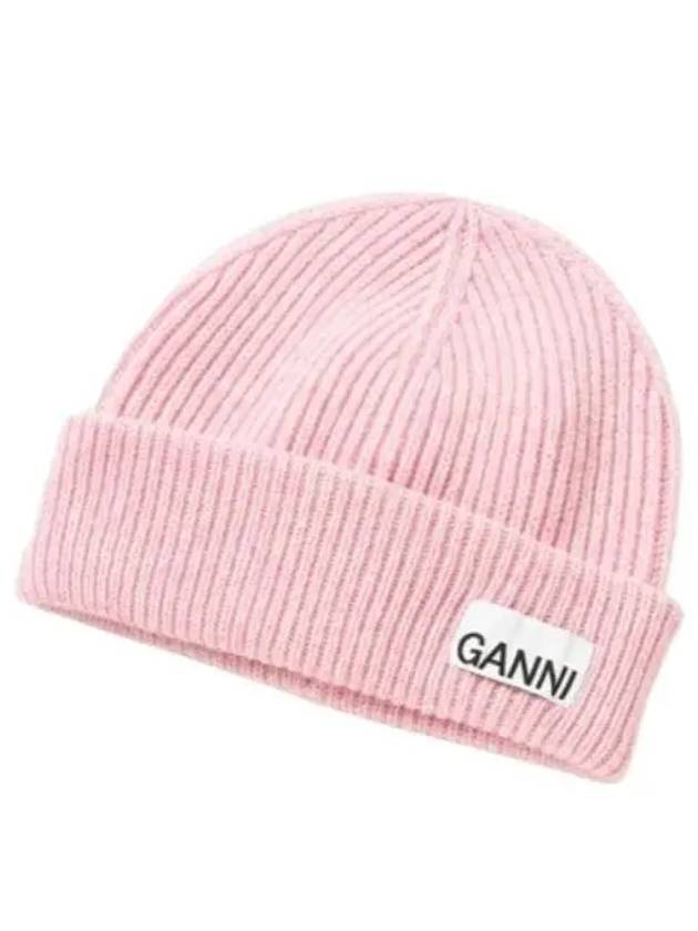 Wool Rib Knit Beanie Pink - GANNI - BALAAN 2