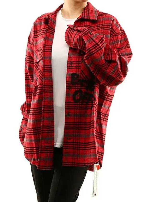 Women's Overfit Red Check Shirt OMGA091F19F330062010 - OFF WHITE - BALAAN 6