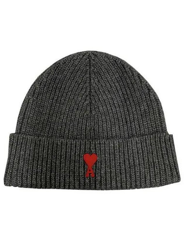 heart logo embroidered wool knit beanie hat 38454863 270475 1100714 - AMI - BALAAN 1