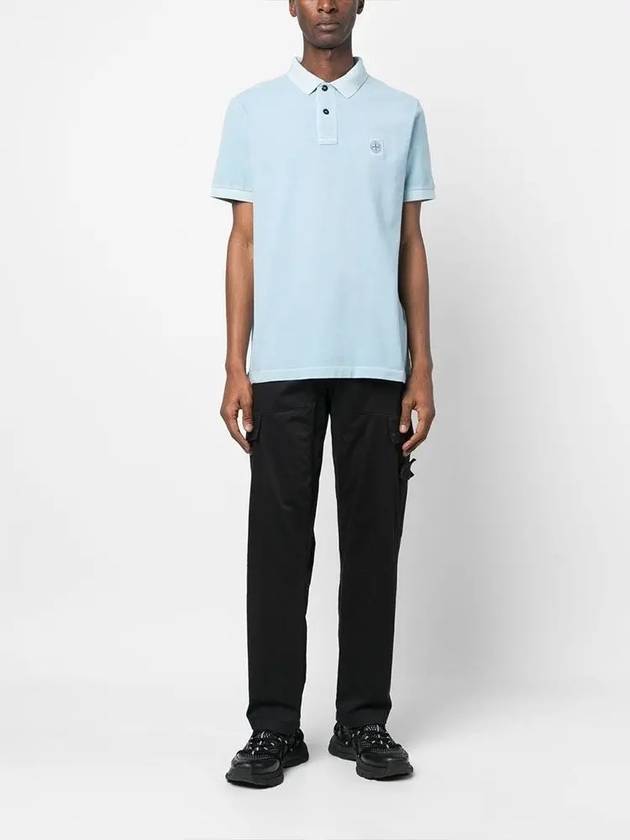 Men's Logo Patch Short Sleeve Polo Shirt Sky Blue - STONE ISLAND - BALAAN 6