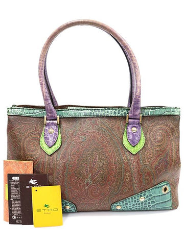 16492 2874 Paisley Canvas Multi Crocodile Pattern Tote Bag - ETRO - BALAAN 1