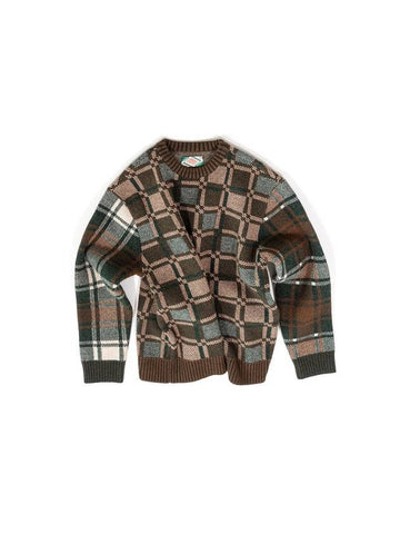 Men's Check Knit Pullover Green - IOEDLE - BALAAN 1