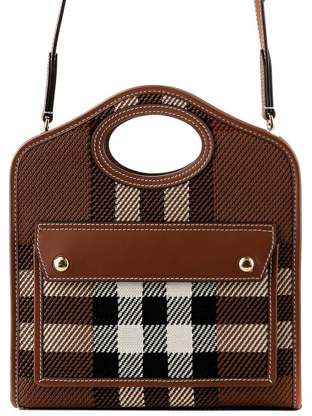 Mini Knit Check Leather Pocket Tote Bag Brown - BURBERRY - BALAAN 2