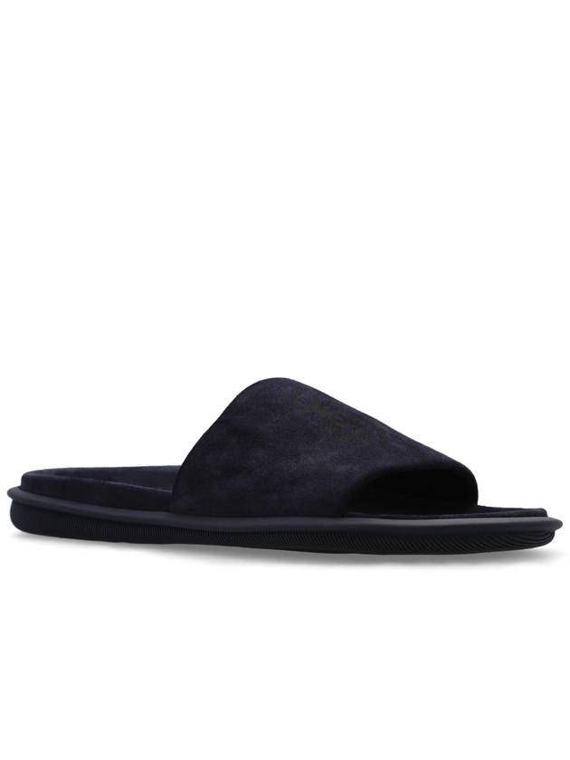 Giorgio Armani Leather Slides With Logo, Men's, Navy Blue - GIORGIO ARMANI - BALAAN 4