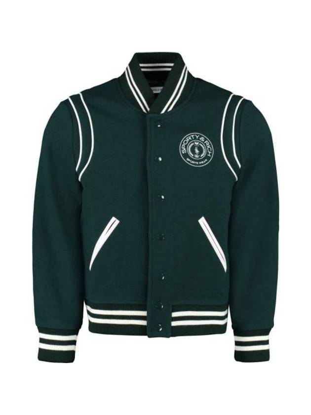 Embroidered Logo Varsity Virgin Wool Bomber Jacket Dark Green - SPORTY & RICH - BALAAN 1