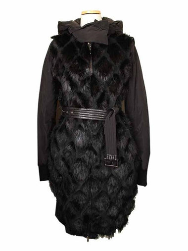 Spomax Black Mink Sheepskin Trim Belt Long Hooded Padded Coat 42 - MAX MARA SPORTMAX - BALAAN 1