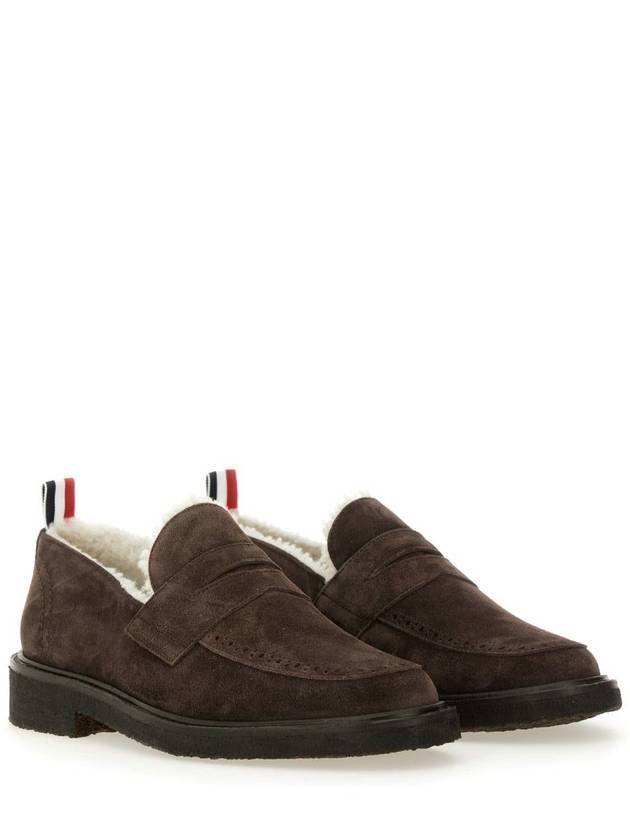 Shearling Lining Suede Penny Loafers Brown - THOM BROWNE - BALAAN 4