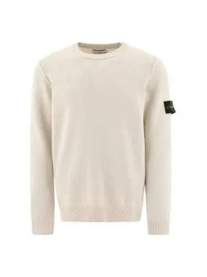 Logo Patch Lambswool Crewneck Knit Top Beige - STONE ISLAND - BALAAN 2