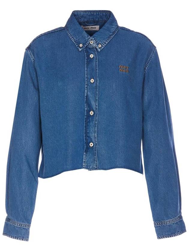 Embroidered Logo Denim Shirt Navy - MIU MIU - BALAAN 1