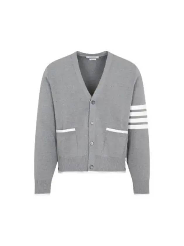 V-Neck Diagonal Armband Cardigan Grey - THOM BROWNE - BALAAN 2