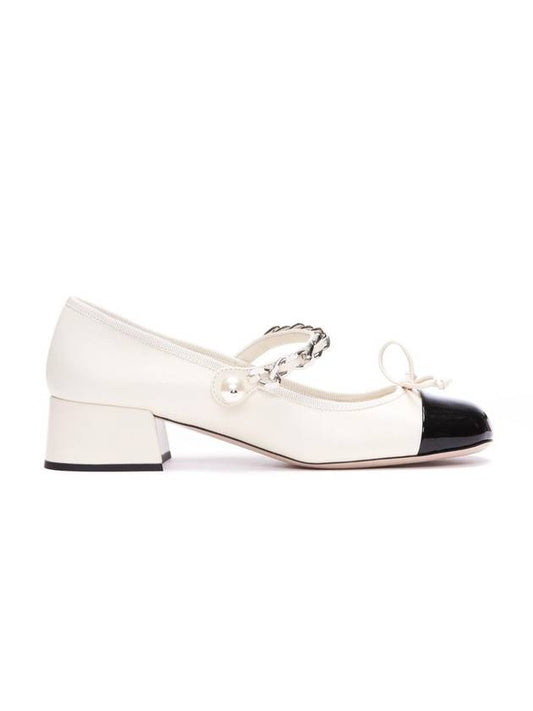 Mary Jane Chain Two Tone Pumps Ivory - MIU MIU - BALAAN.