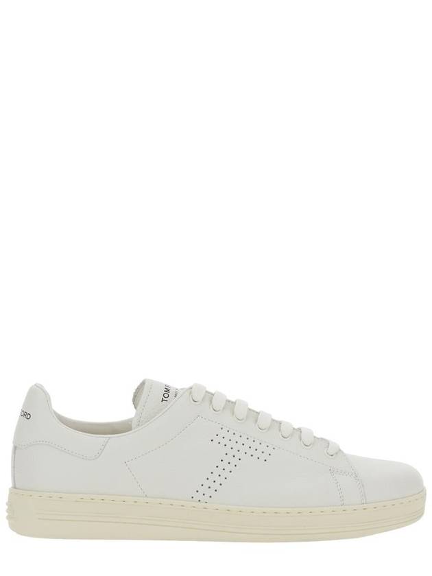 'Waiwick' White Low Top Sneakers With Perforated Logo On The Side And Logo Patch On The Tongue In Grained Leather Man - TOM FORD - BALAAN 1