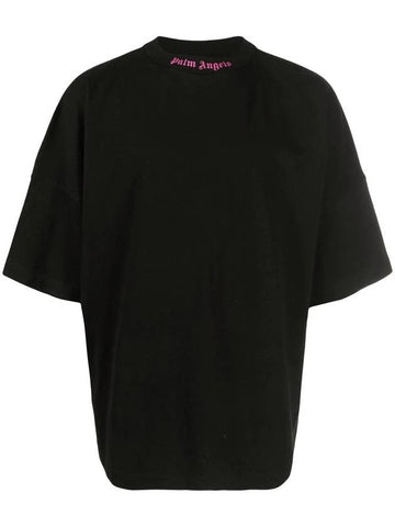 Back Logo Oversized Short Sleeve T-Shirt Black - PALM ANGELS - BALAAN 1