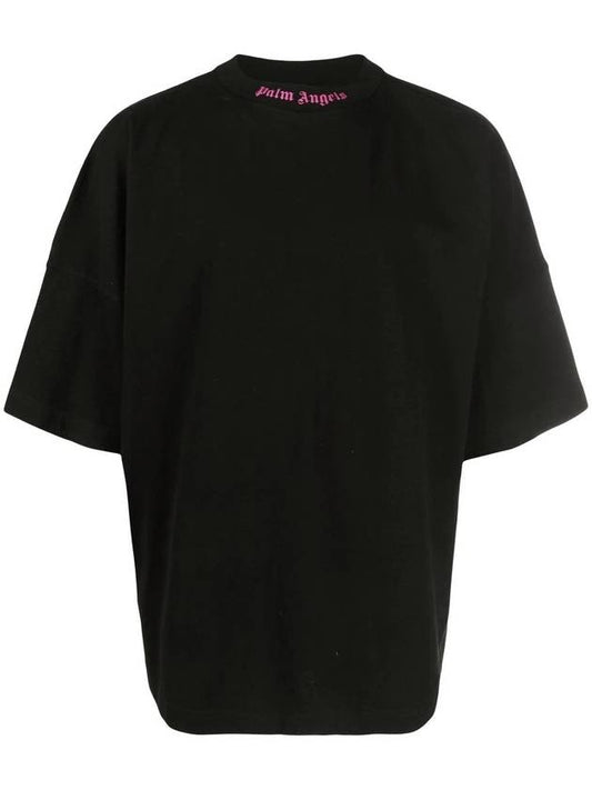 Back Logo Oversized Short Sleeve T-Shirt Black - PALM ANGELS - BALAAN.