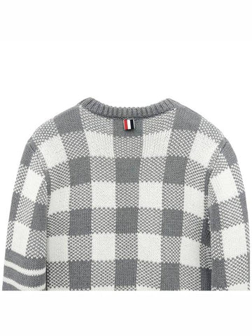 Men's 4 Bar Gingham Check Jacquard Knit Top Grey - THOM BROWNE - BALAAN 6