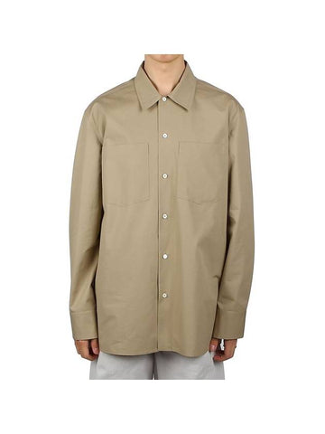 Men's Classic Button Pocket Cotton Long Sleeve Shirt Beige - JIL SANDER - BALAAN 1