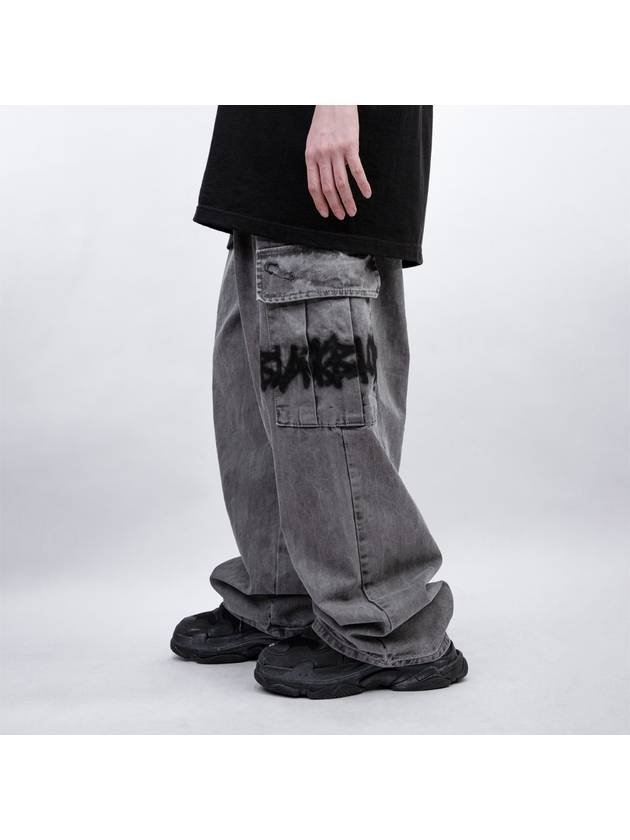 BBD Graffiti Logo Wide Denim Cargo Pants Gray - BLACKBLOND - BALAAN 1