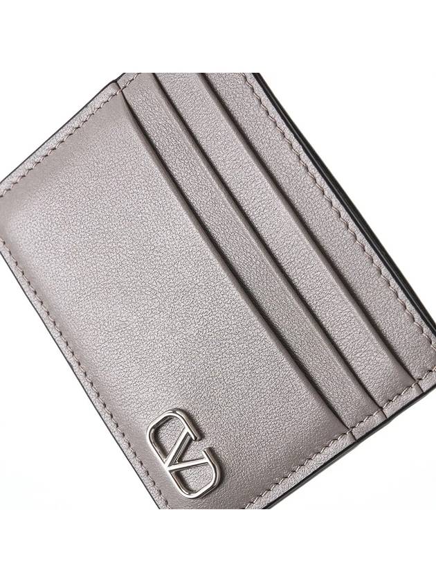 V Logo Signature Leather Card Holder Pearl Grey - VALENTINO - BALAAN 6