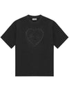 Drop Shoulder Heart Cotton Short Sleeve T-Shirt Black - GANNI - BALAAN 1