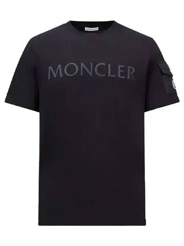 Flock logo round short sleeve t shirt blue navy men s 8C00023 8390T 778 - MONCLER - BALAAN 1