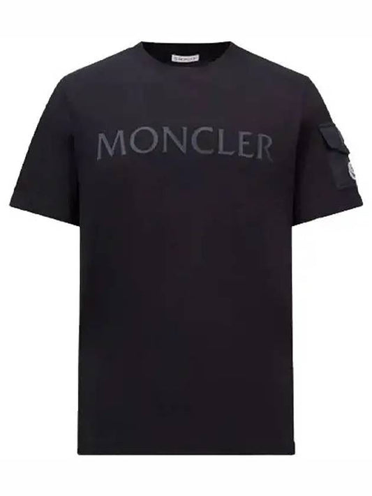 Flock logo round short sleeve t shirt blue navy men s 8C00023 8390T 778 - MONCLER - BALAAN 1