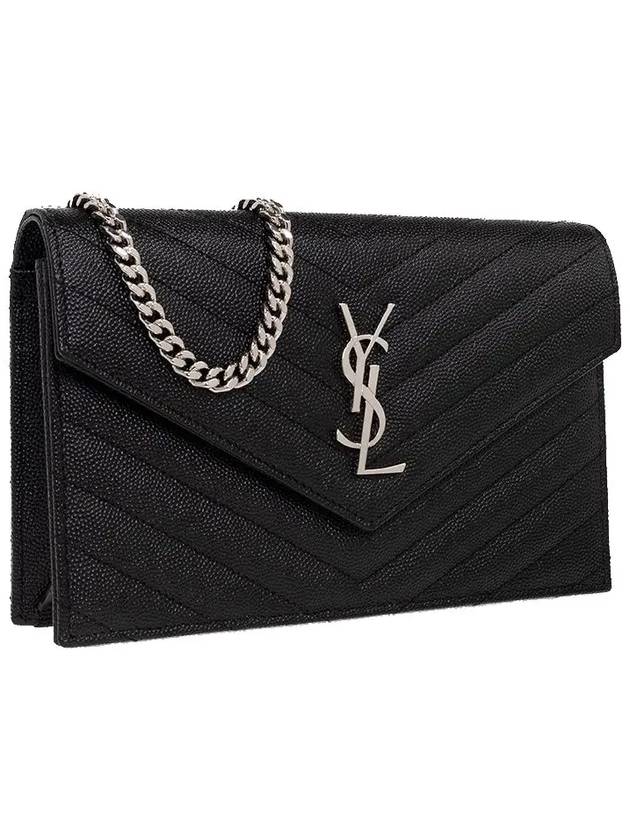 Cassandre Envelope Chain Shoulder Bag In Grain De Poudre Leather Noir - SAINT LAURENT - BALAAN 5