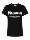 Women's Graffiti Logo Short Sleeve T-Shirt Black - ALEXANDER MCQUEEN - BALAAN 2