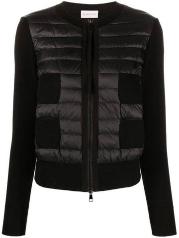 Women's Padded Wool Zip-Up Cardigan Black - MONCLER - BALAAN 1