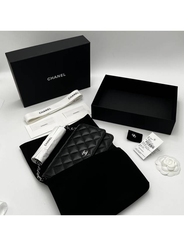 Classic Crossbag On Chain Grained Calfskin & Silver Black - CHANEL - BALAAN 9