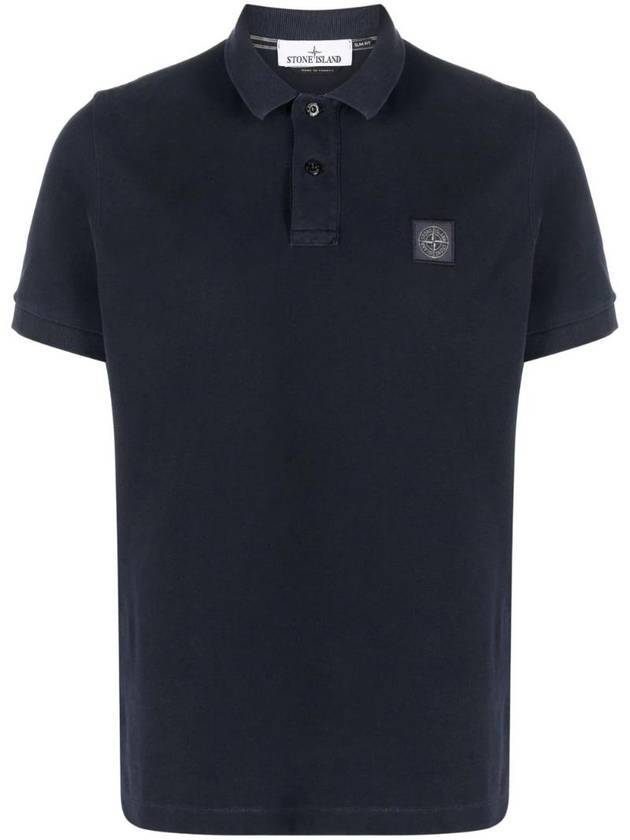 Men's Logo Patch Short Sleeve Polo Shirt Navy - STONE ISLAND - BALAAN 1