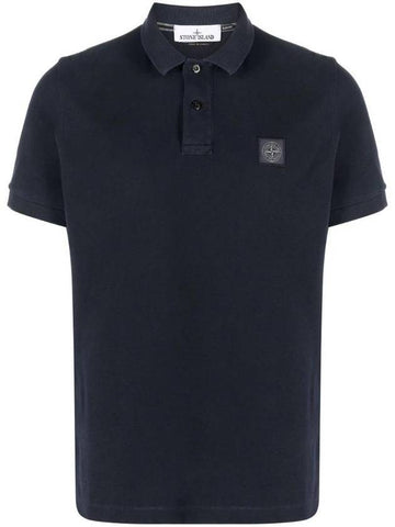 Men's Logo Patch Short Sleeve Polo Shirt Navy - STONE ISLAND - BALAAN 1