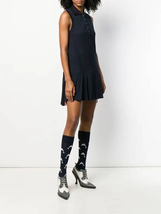 Women's Classic Pique Sleeveless Tennis Dress Navy - THOM BROWNE - BALAAN 8