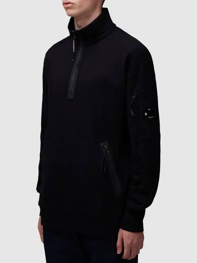 Diagonal Raised Fleece Half Zipped Sweatshirt Black - CP COMPANY - BALAAN 4