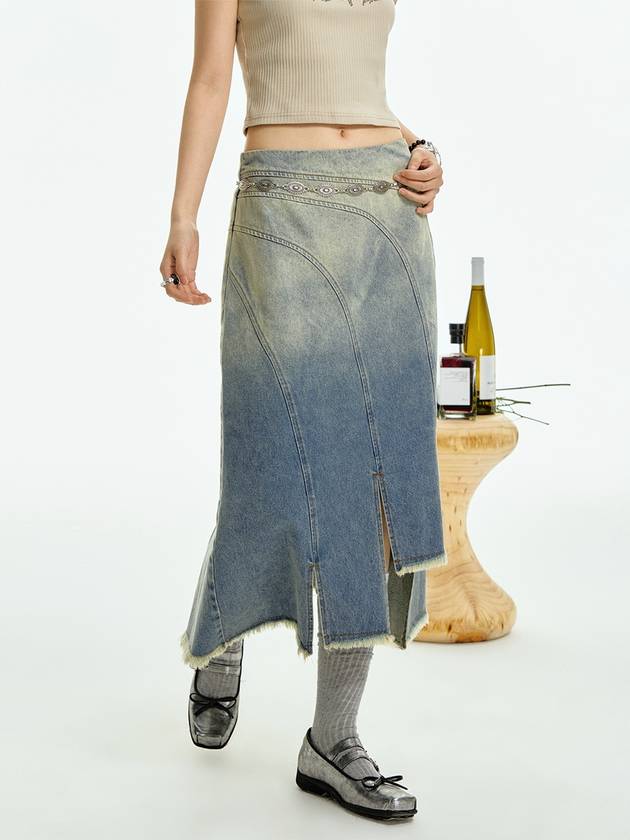 Washed Denim Mid Tassel Skirt - WESAME LAB - BALAAN 1