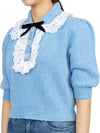 Wool Collar Short Sleeve Knit Top Blue - ALESSANDRA RICH - BALAAN.