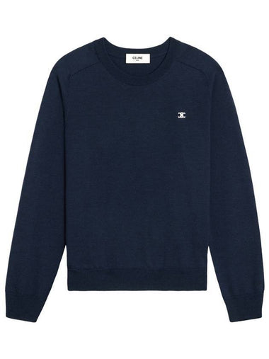 Triomphe Crew Neck Wool Knit Top Navy - CELINE - BALAAN 1