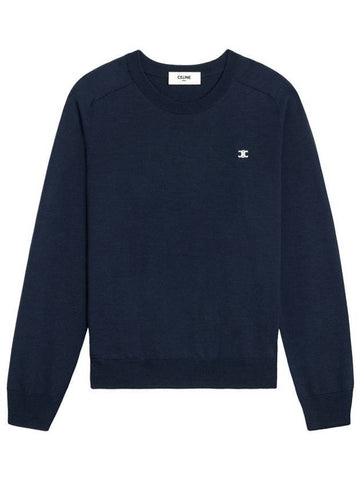 Triomphe Crew Neck Wool Knit Top Navy - CELINE - BALAAN 1