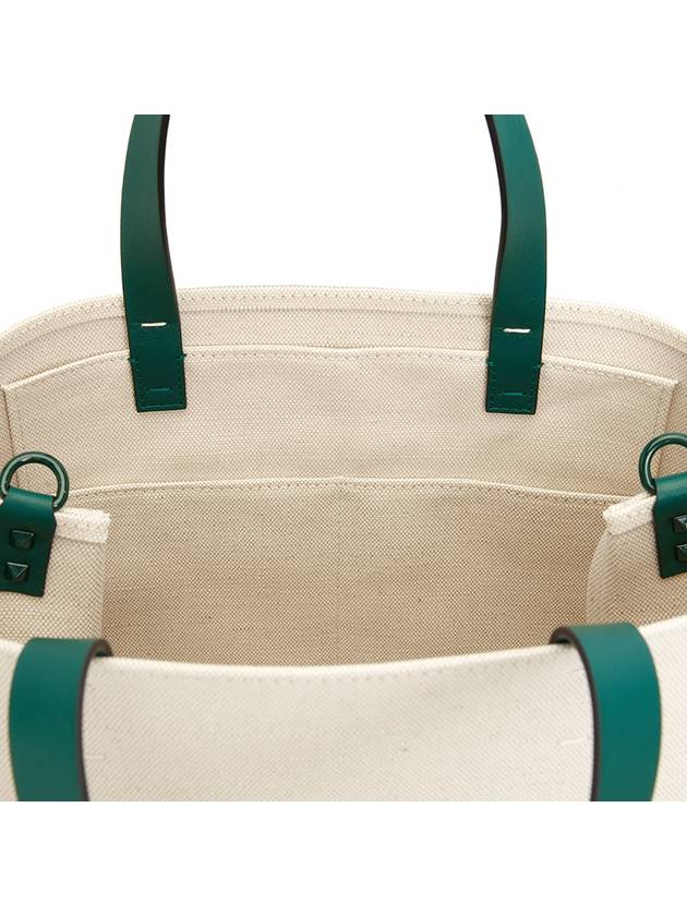 Signature V Logo Canvas Leather Tote Bag Natural Green - VALENTINO - BALAAN.