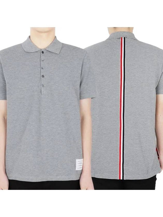 Men's Cotton Pique Center Bag Striped Short Sleeve Polo Shirt Grey - THOM BROWNE - BALAAN 2