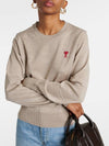 Heart Logo Crew Neck Merino Wool Knit Top Beige - AMI - BALAAN 4