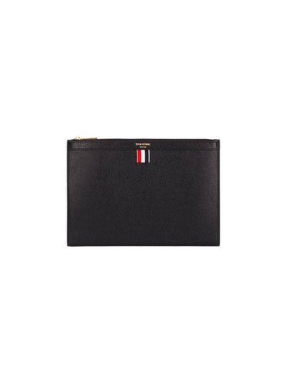 Pebble Grain Three Stripes Zipper Small Clutch Bag Black - THOM BROWNE - BALAAN 2