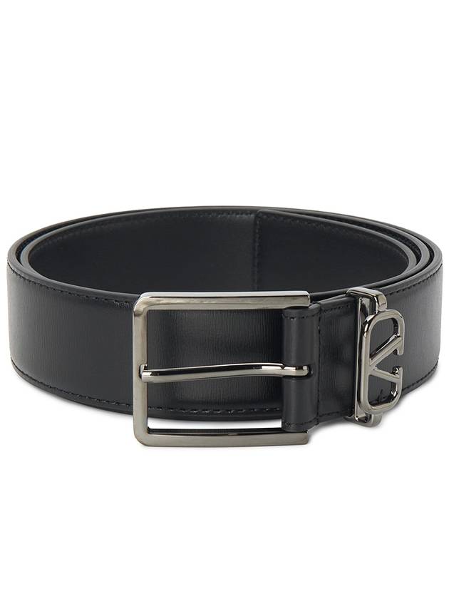 V Logo Signature Leather Belt Black - VALENTINO - BALAAN 2