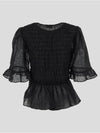 Crinkled Georgette Smock Blouse Black - GANNI - BALAAN 3