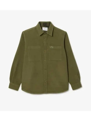 Men s Reversible Double Face Flannel Shirt Khaki - LACOSTE - BALAAN 1