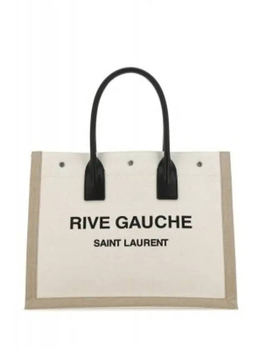 Rive Gauche Logo Linen Small Tote Bag Gray Black - SAINT LAURENT - BALAAN 1