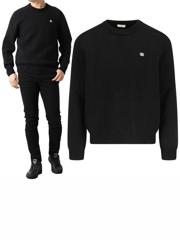 Men's Triomphe Crew Neck Cashmere Wool Knit Top Black - CELINE - BALAAN 2